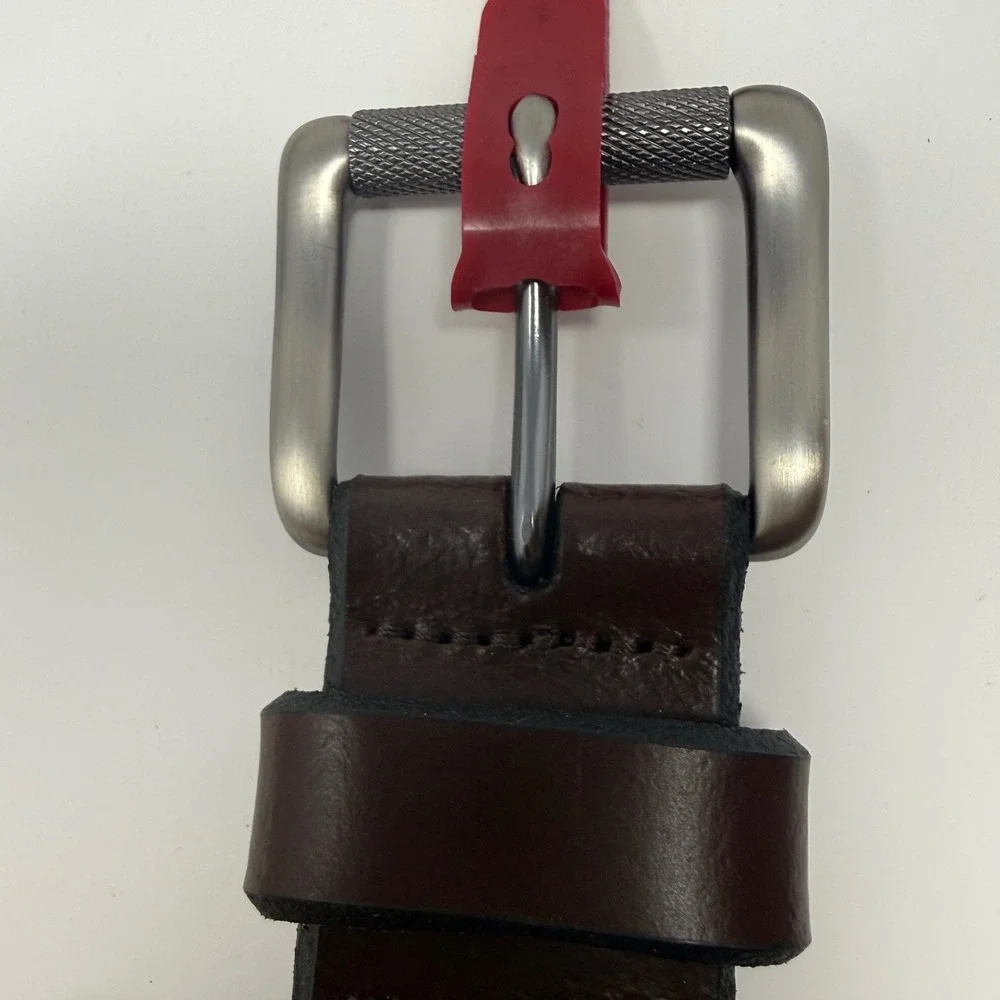 Dickies Mens Dark Brown All Leather Work Belt Silver Roller Buckle 50-52 Classic